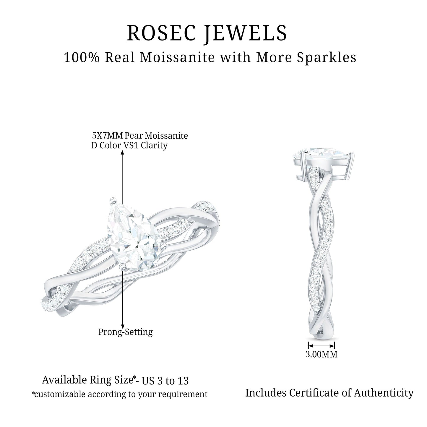 Pear Shaped Moissanite Braided Engagement Ring