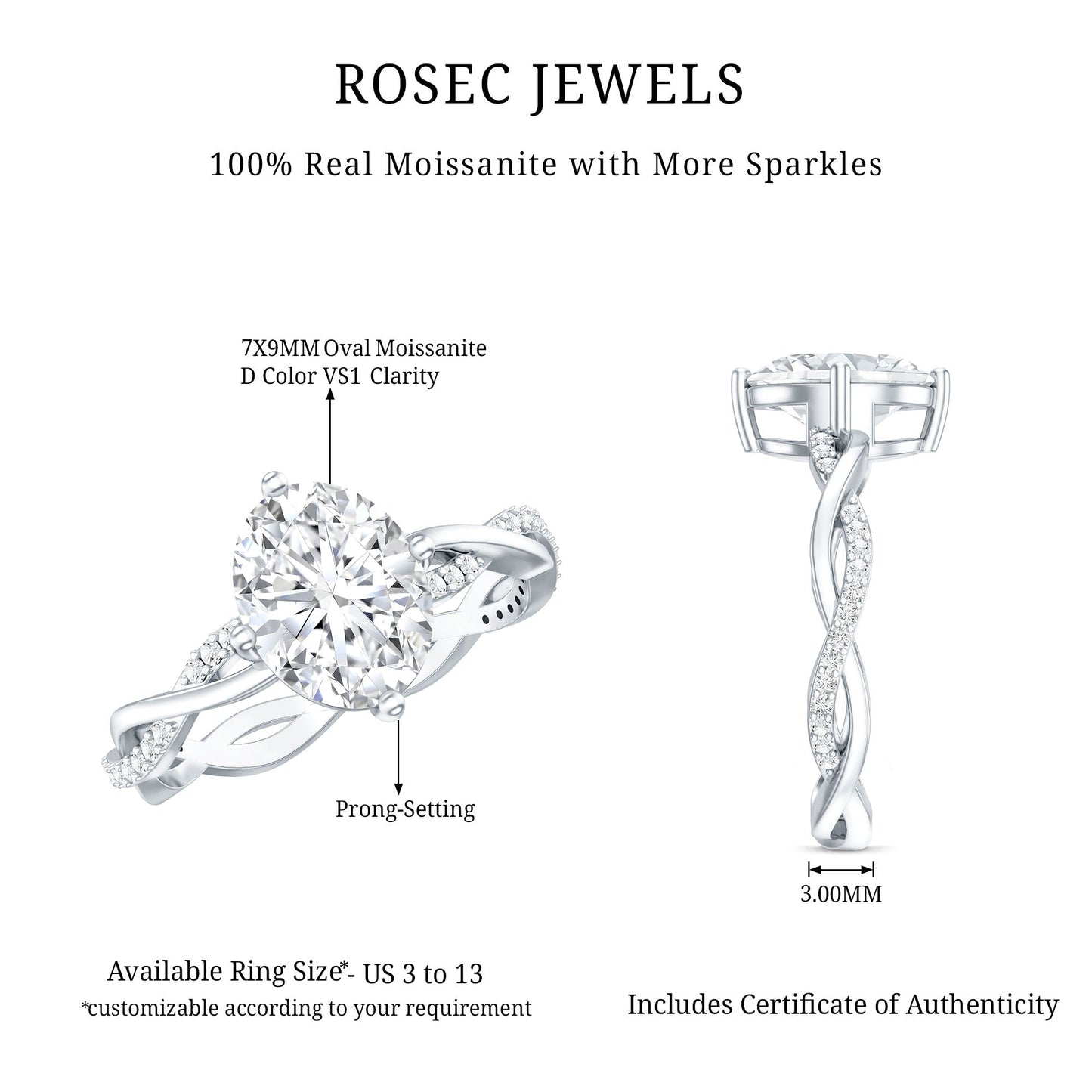 Moissanite Oval Engagement Ring With Diagonal Prong Setting