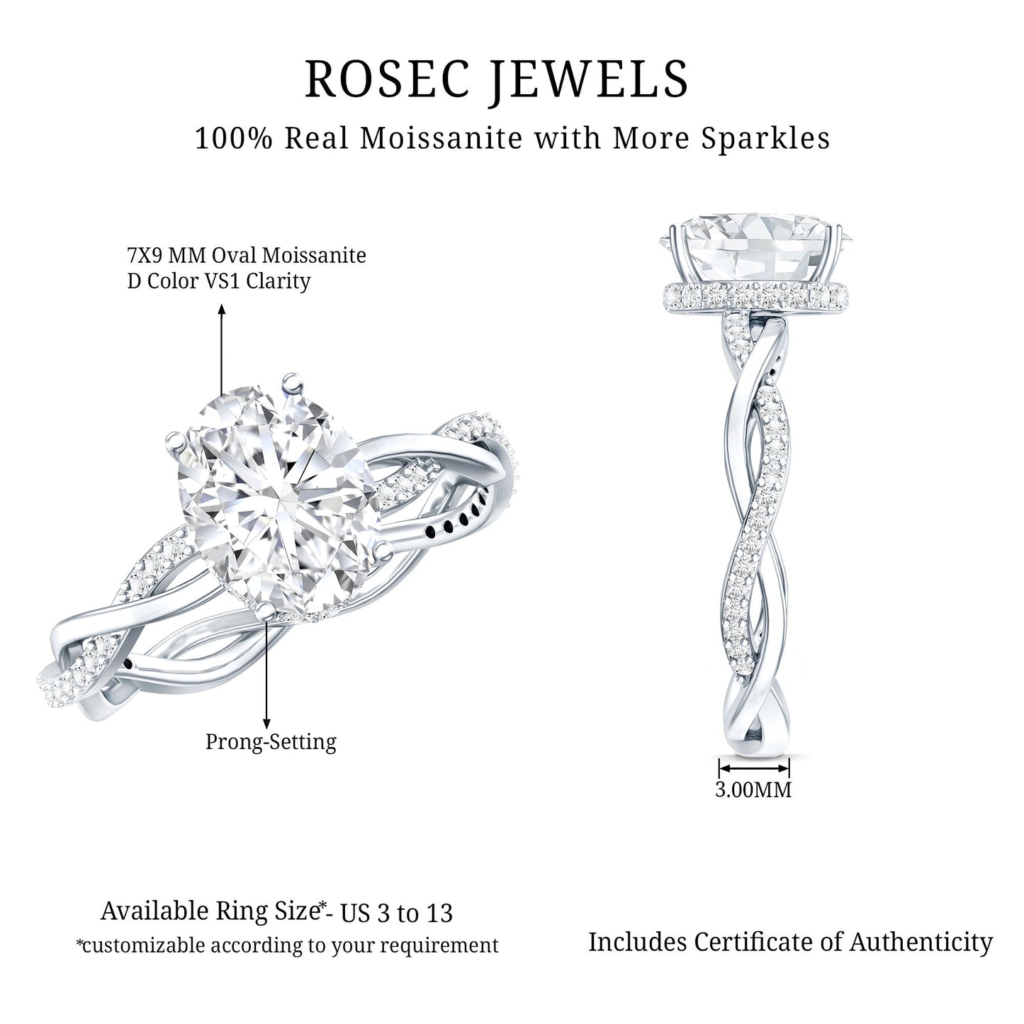 Moissanite Hidden Halo Engagement Ring with Infinity Shank