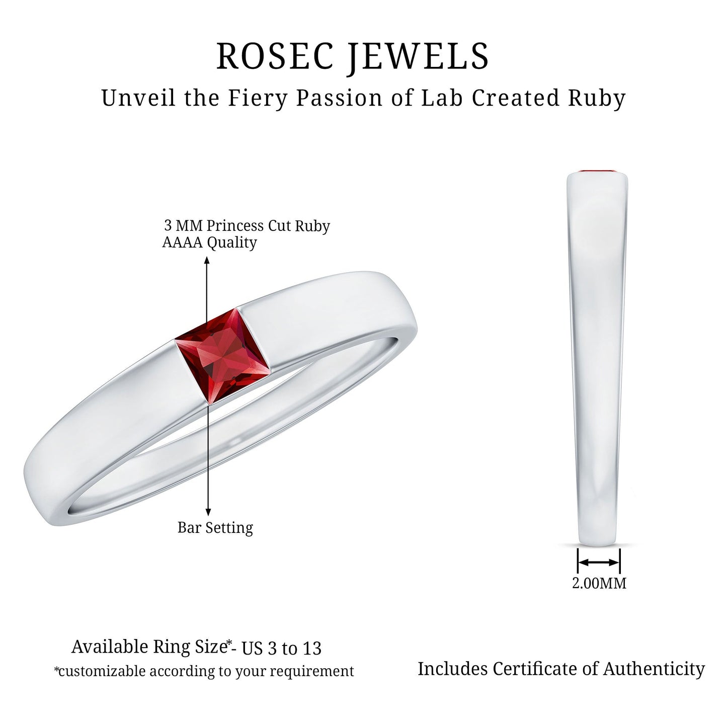 Princess Cut Created Ruby Solitaire Promise Ring