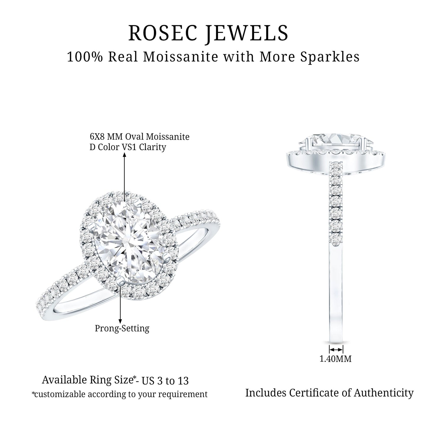 1.2 Carat Certified Moissanite Oval Halo Engagement Ring For Her
