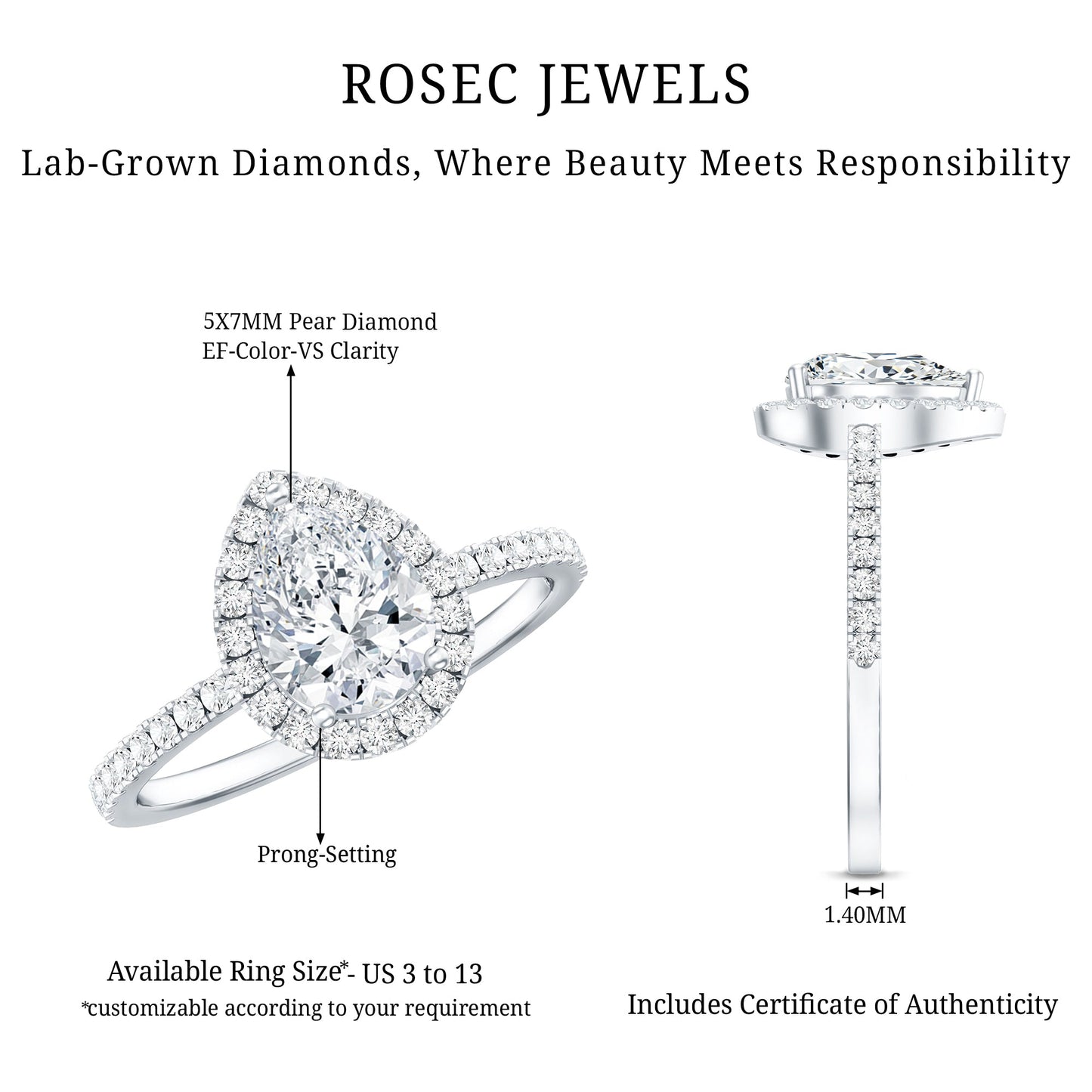 Certified Moissanite Teardrop Engagement Ring with Halo
