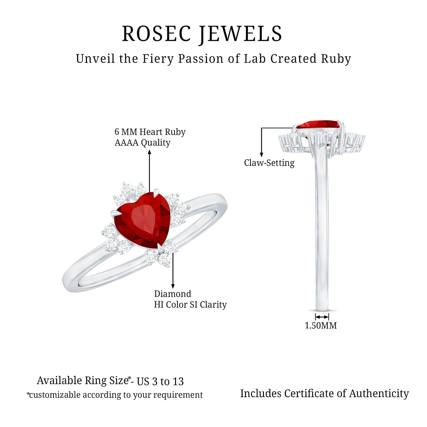 Lab Created Ruby Heart Promise Ring with Diamonds