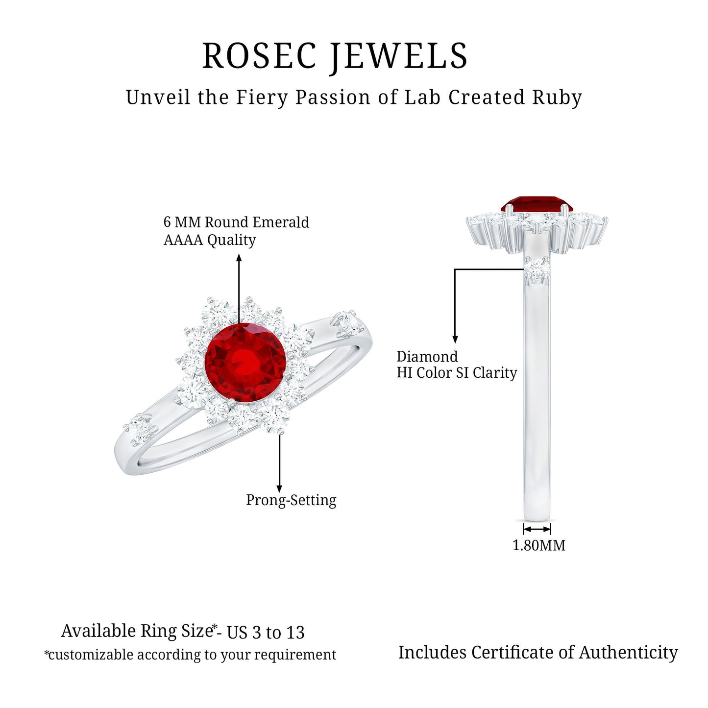 Round Lab Created Ruby Promise Ring with Diamond Halo