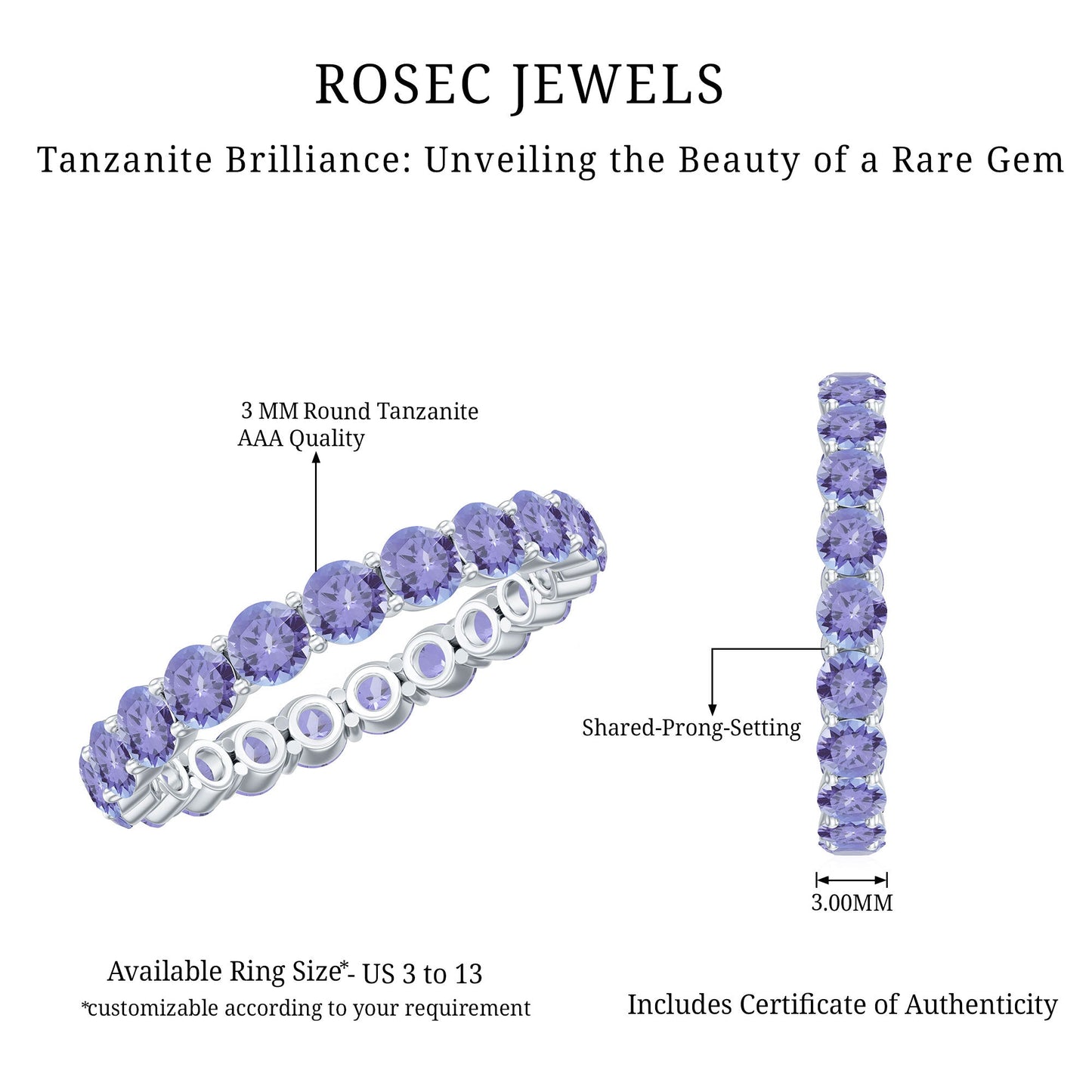Real Tanzanite Full Eternity Ring for Women