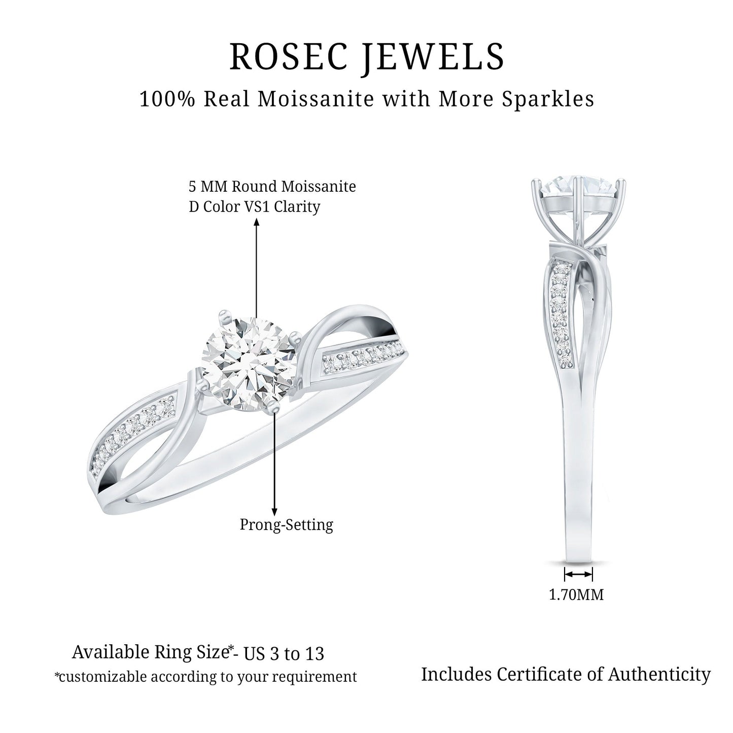 Certified Moissanite Infinity Engagement Ring for Women