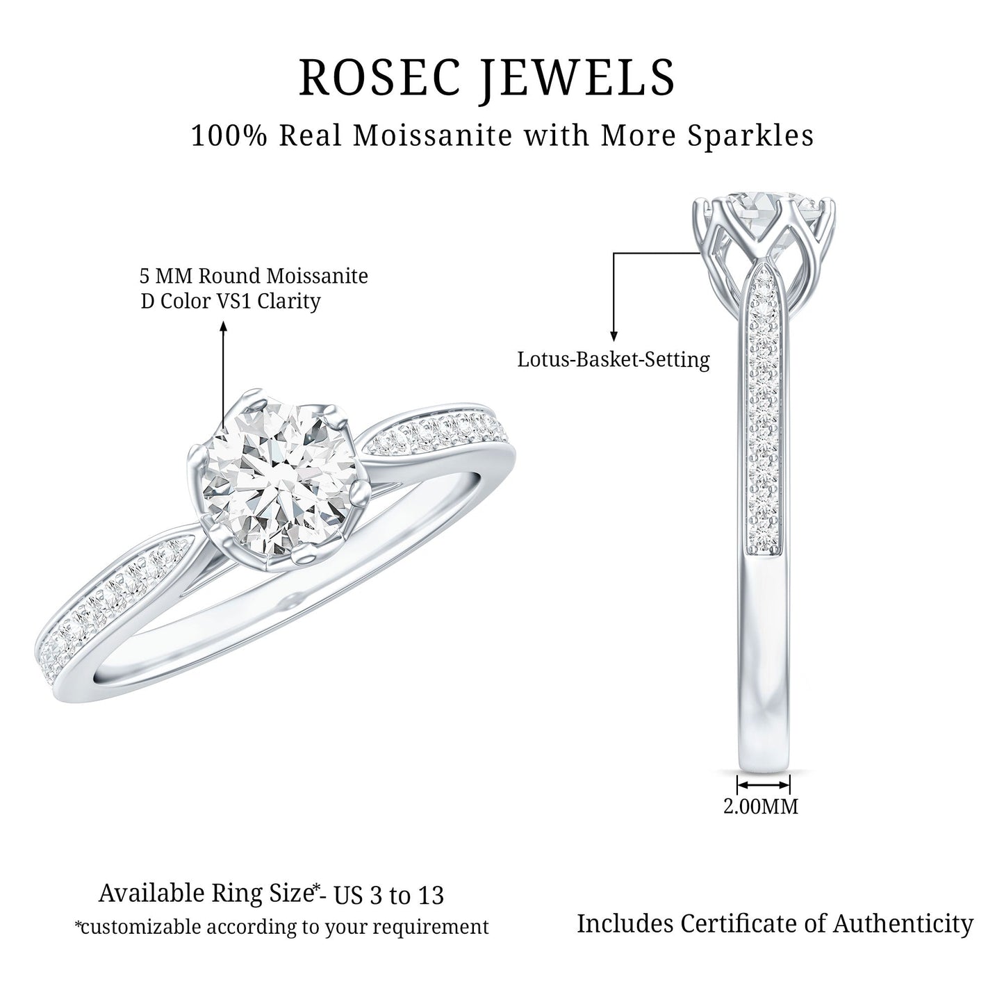 Lotus Basket Set Moissanite Solitaire Engagement Ring for Women