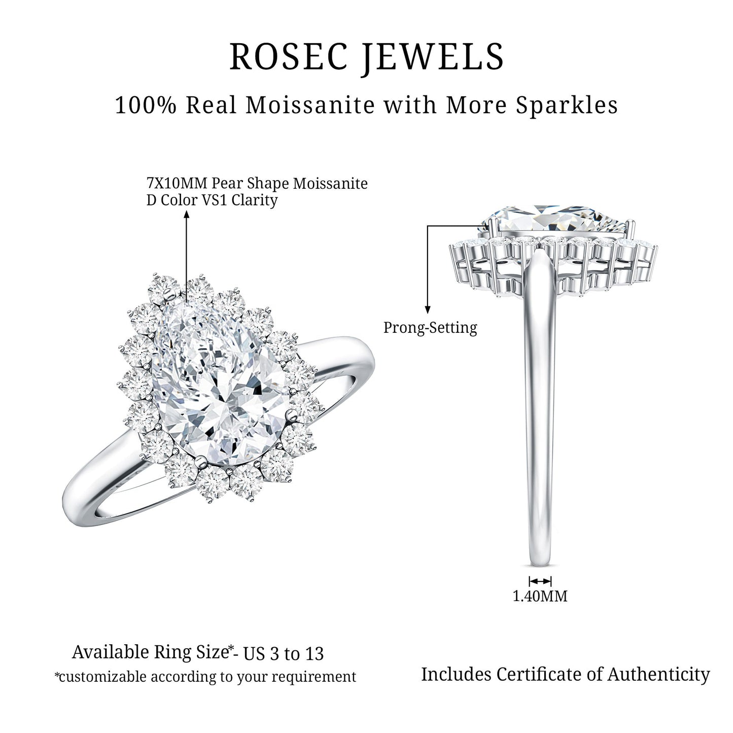 Certified Pear Cut Engagement Ring With Moissanite