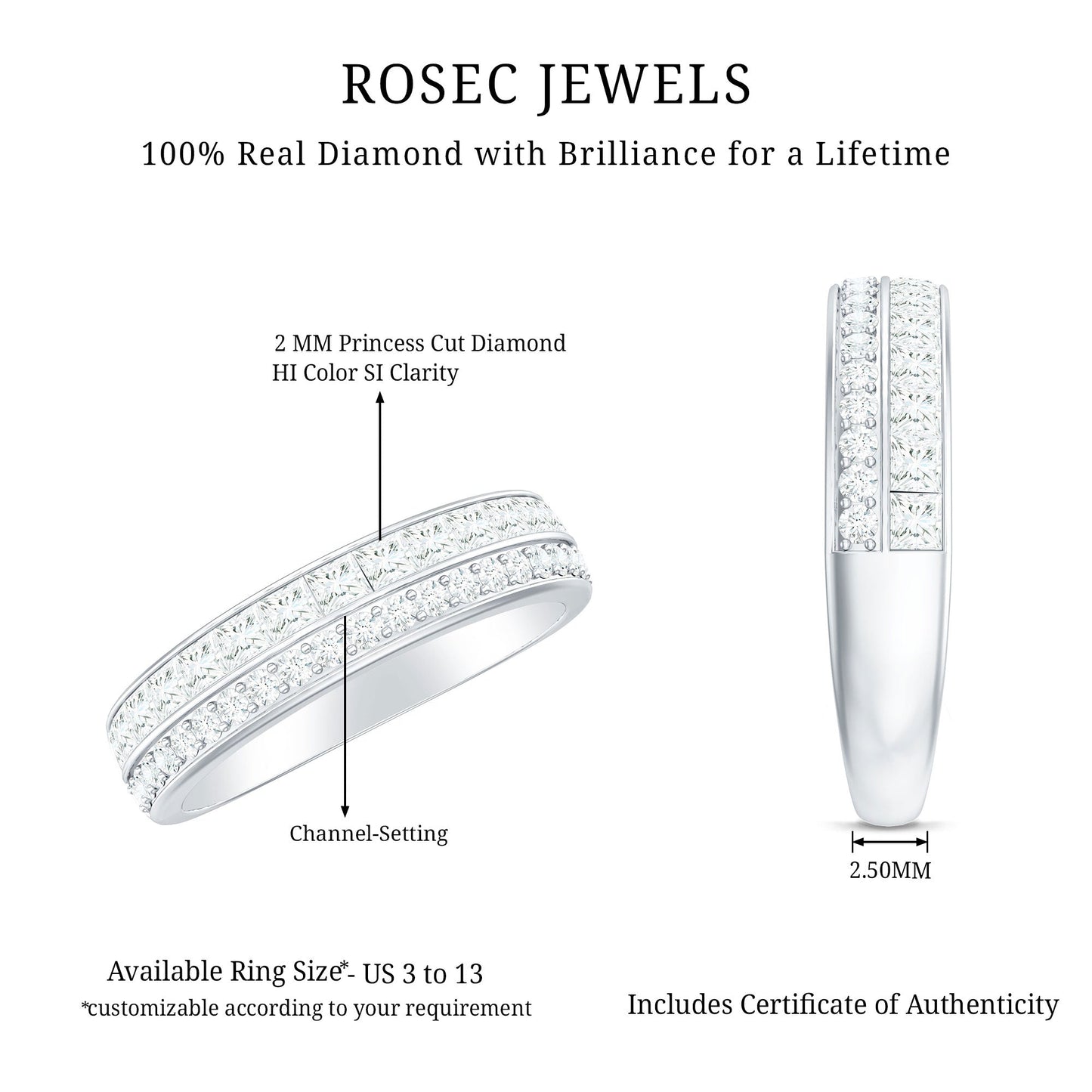 Certified Real Diamond Half Eternity Wedding Band