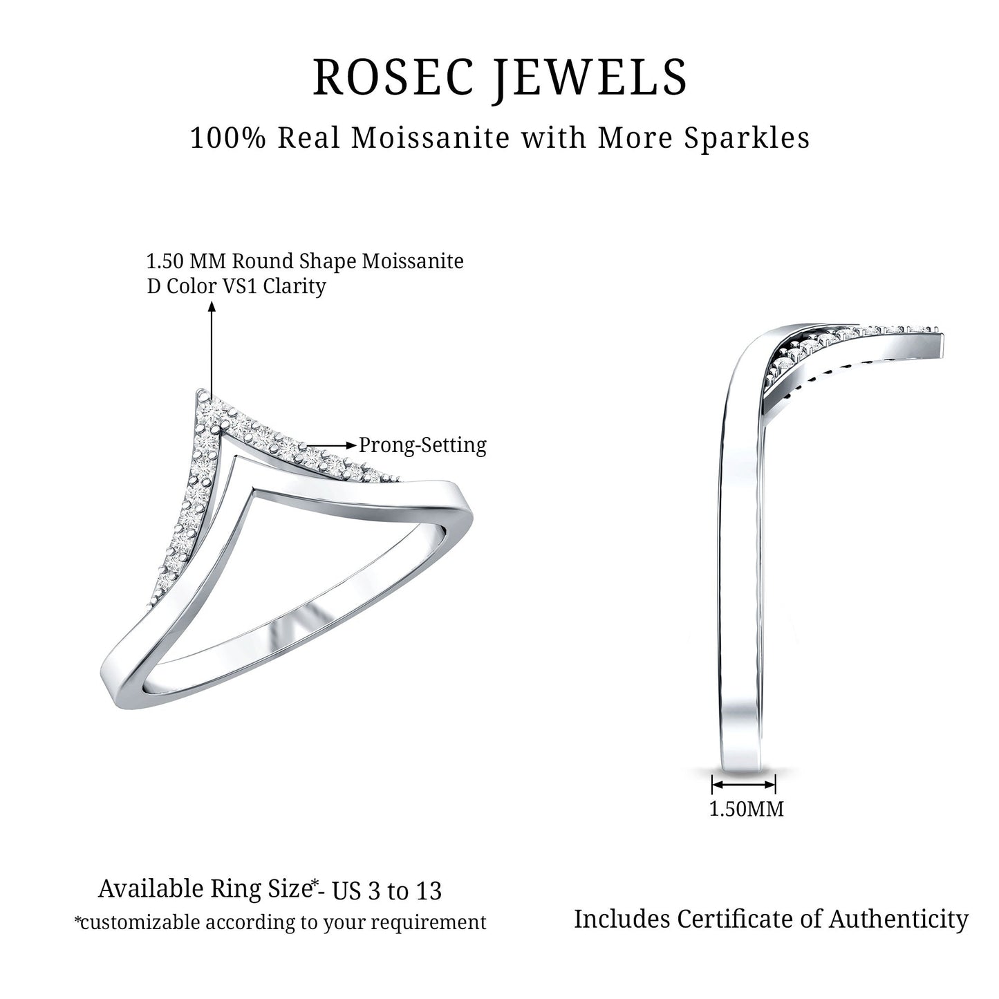 Certified Moissanite Chevron Enhancer Ring