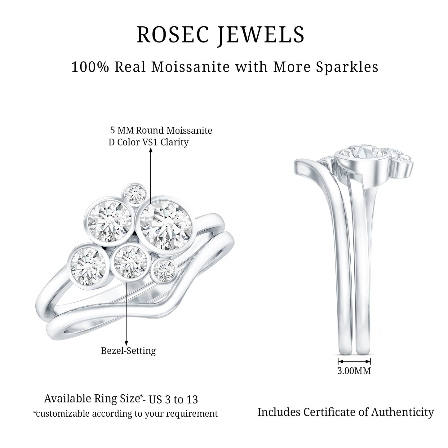 Round Moissanite Cluster Bridal Ring Set for Women
