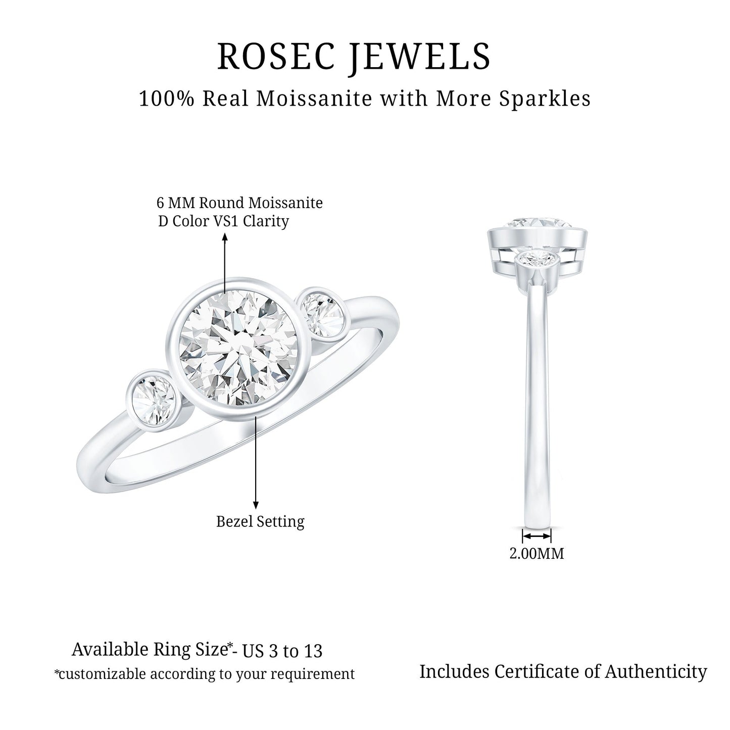 Bezel Set Moissanite Solitaire Engagement Ring