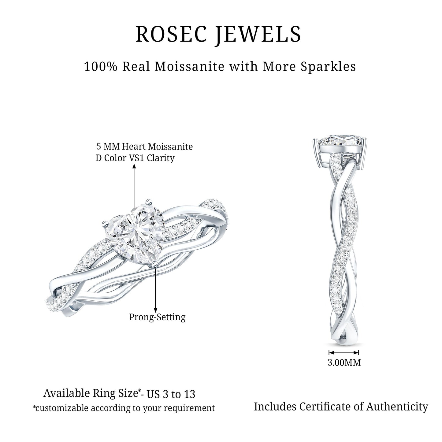Heart Shape Moissanite Solitaire Promise Ring