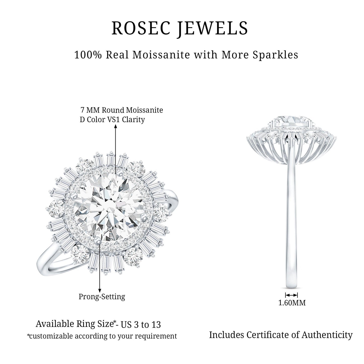 Certified Moissanite Double Halo Engagement Ring for Women