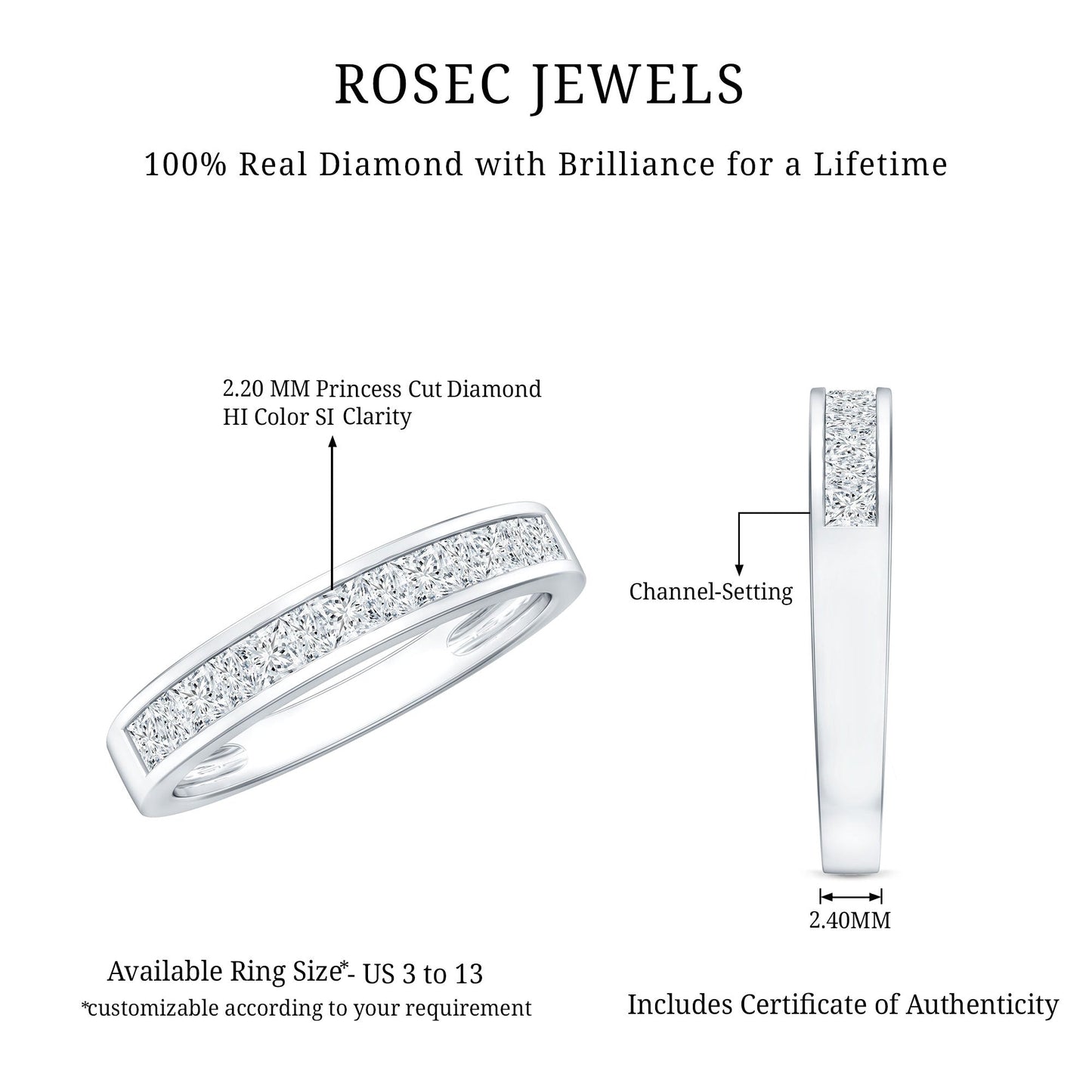 Channel Set Diamond Half Eternity Band Ring