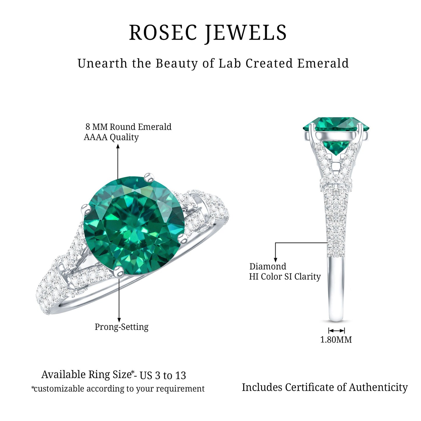 Classic Lab Grown Emerald Diamond Engagement Ring with Split Shank