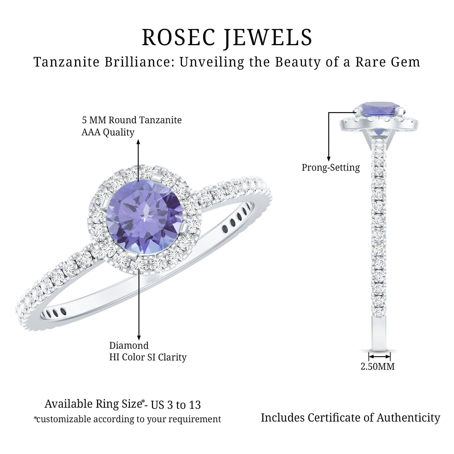 Womens Tanzanite Halo Ring with Diamond