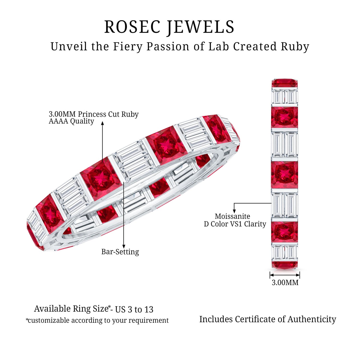 Princess Cut Lab Created Ruby And Moissanite Full Eternity Ring