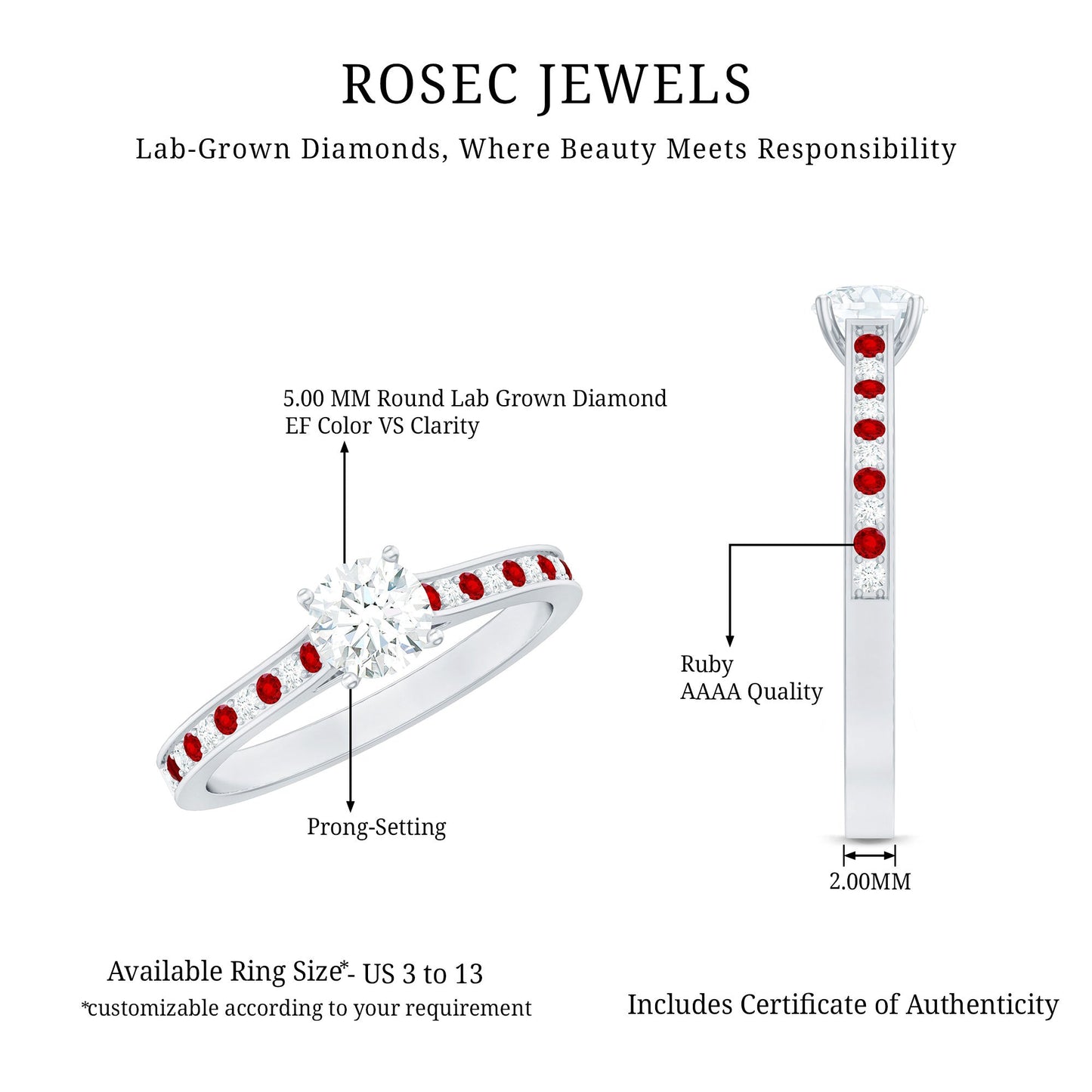 Certified Lab Grown Diamond Engagement Ring With Lab Grown Ruby