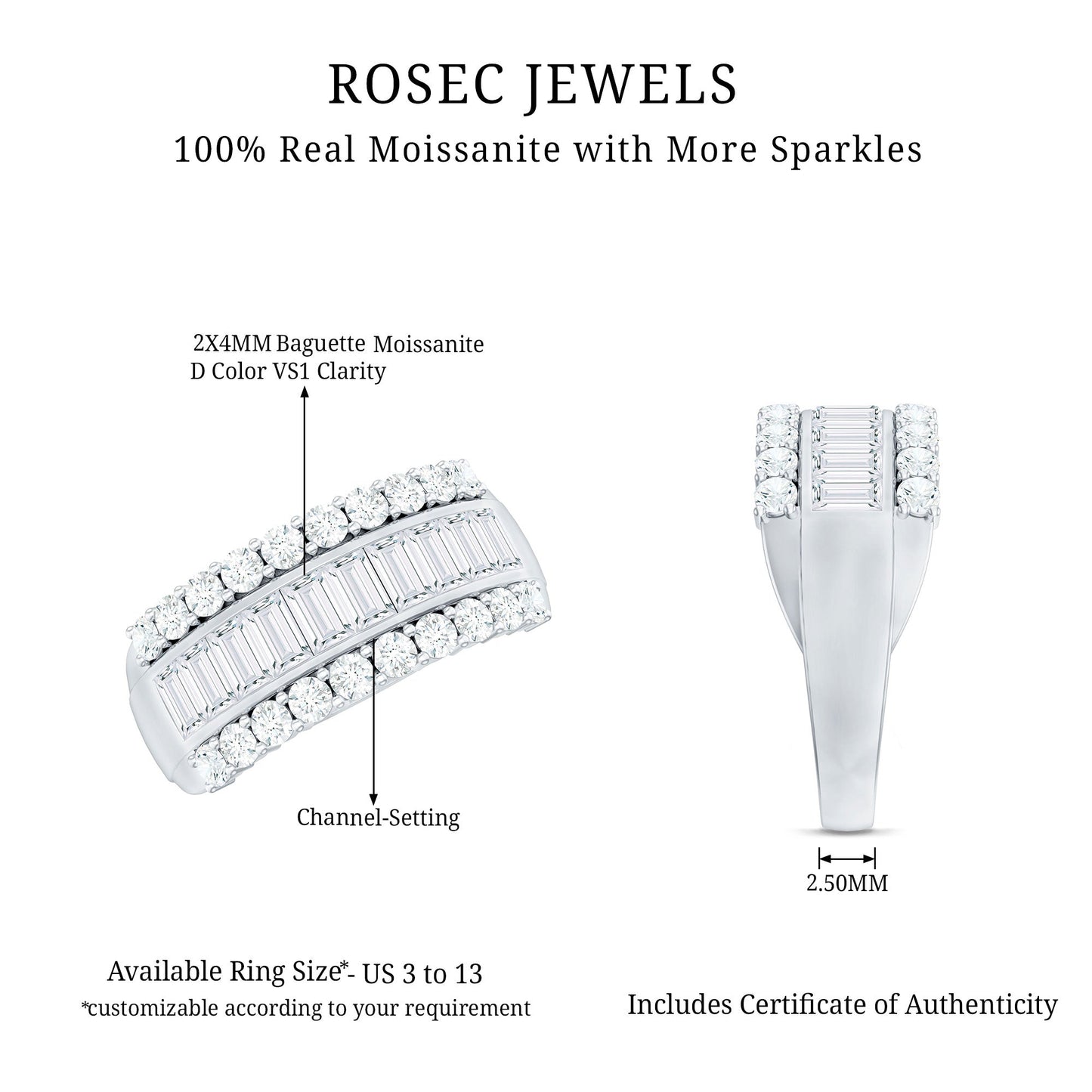 Certified Moissanite Wide Wedding Band Ring