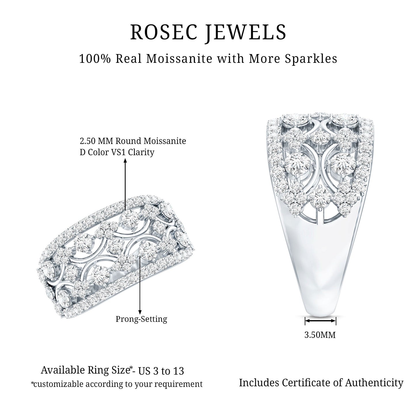 Certified Moissanite Vintage Wedding Band Ring