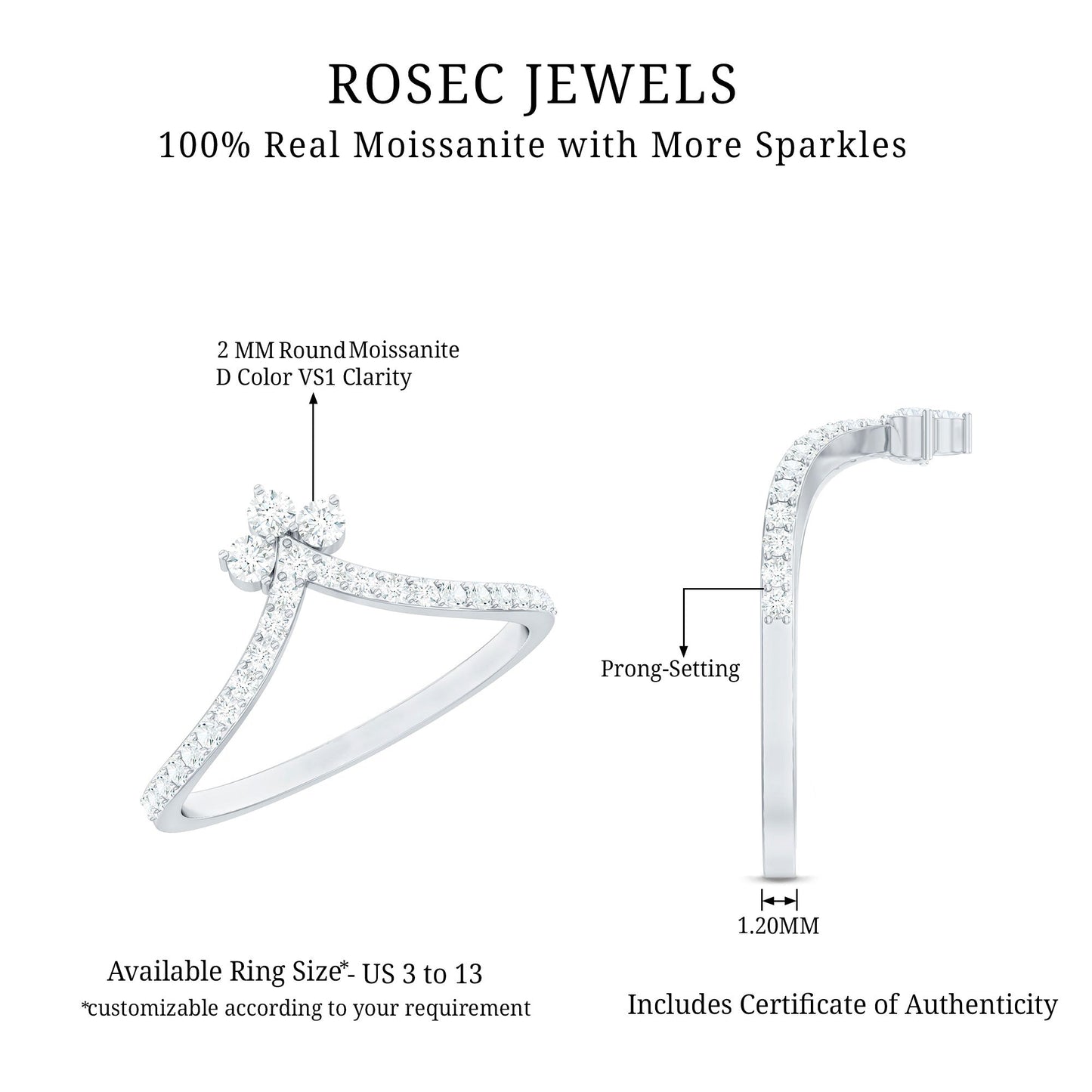 Certified Moissanite Chevron Wedding Ring Enhancer for Women