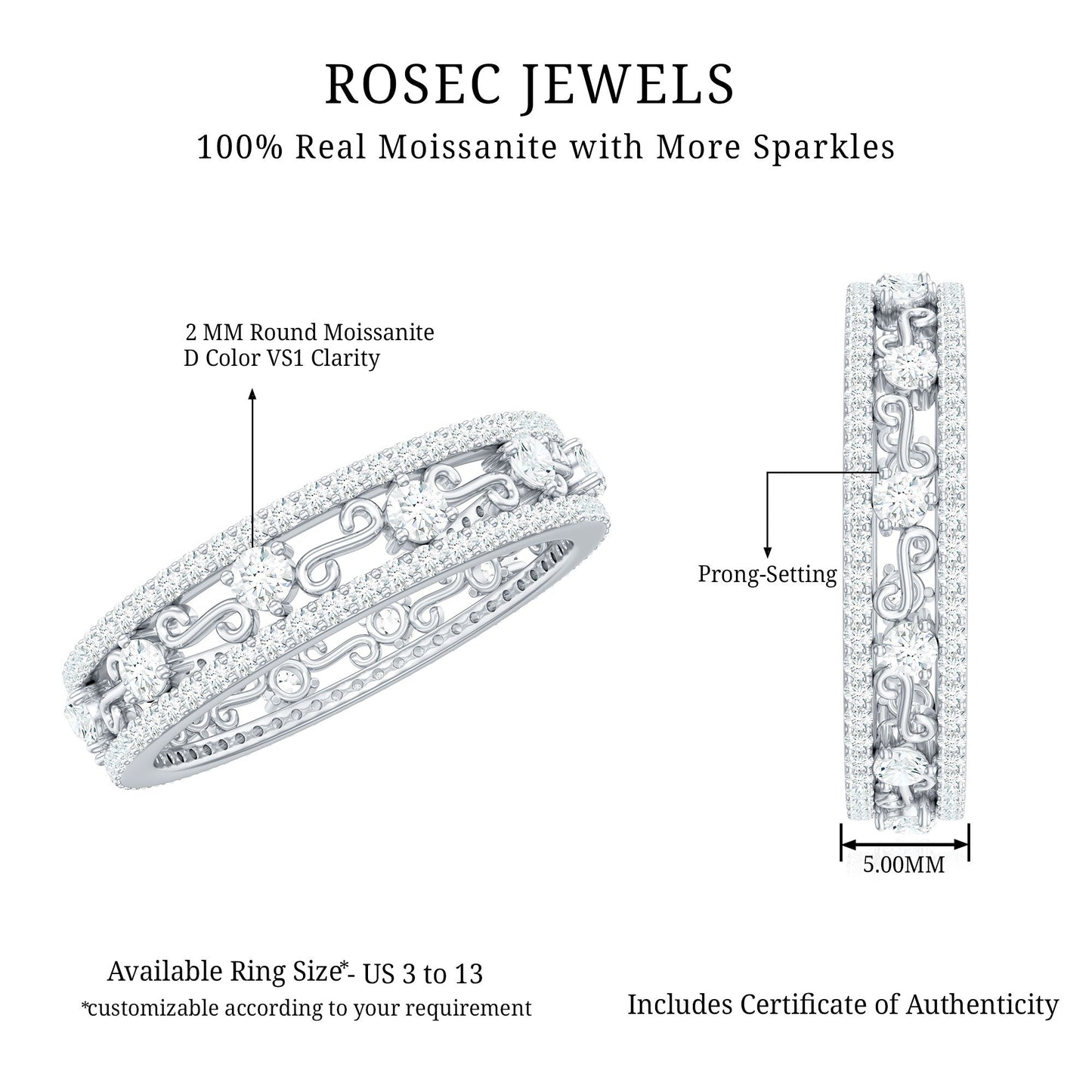 Certified Moissanite Wedding Band