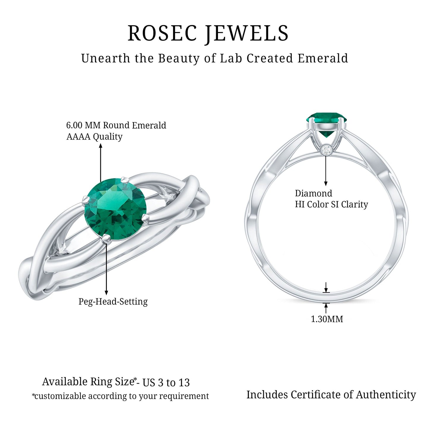Certified Lab Grown Emerald Crossover Ring with Diamond