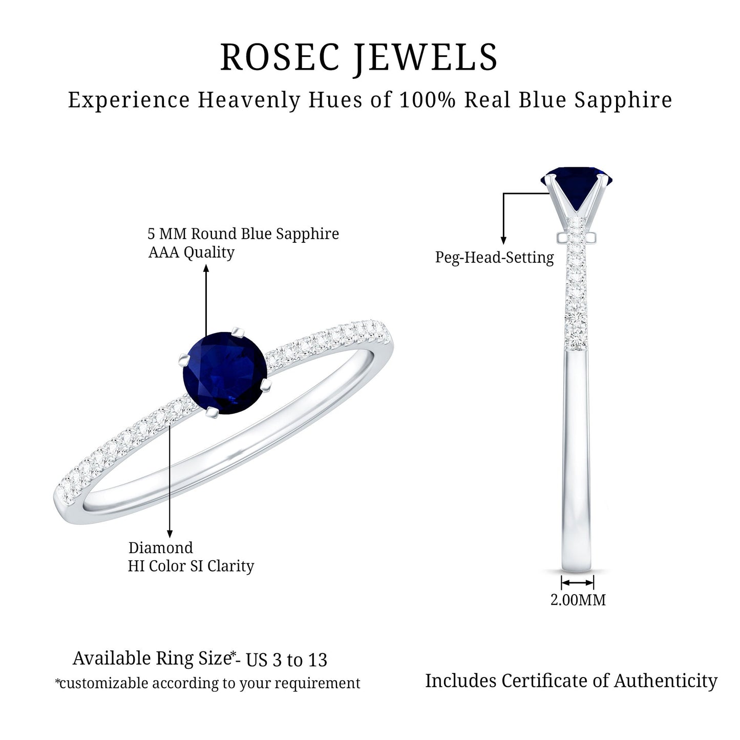Real 0.9 Carat Blue Sapphire Promise Ring with Diamonds