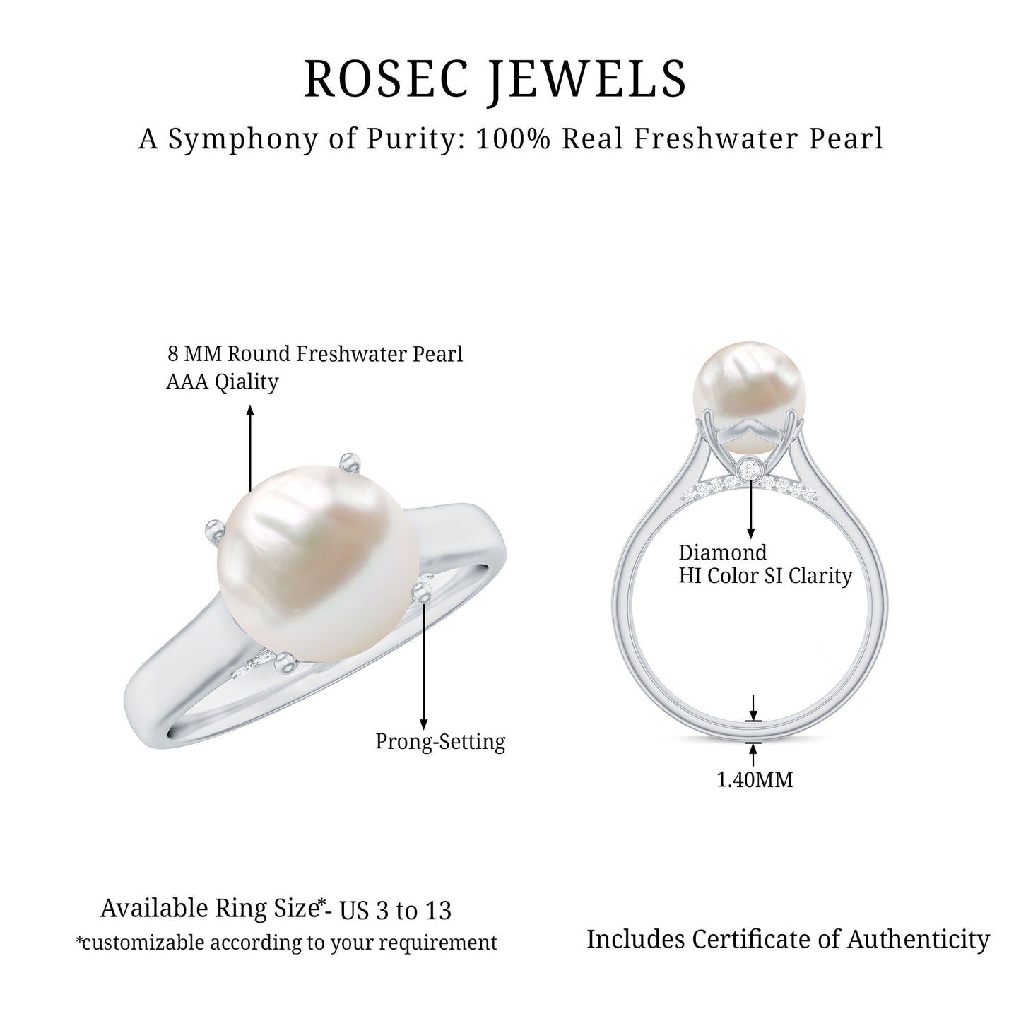 Freshwater Pearl Solitaire with Diamond Ring