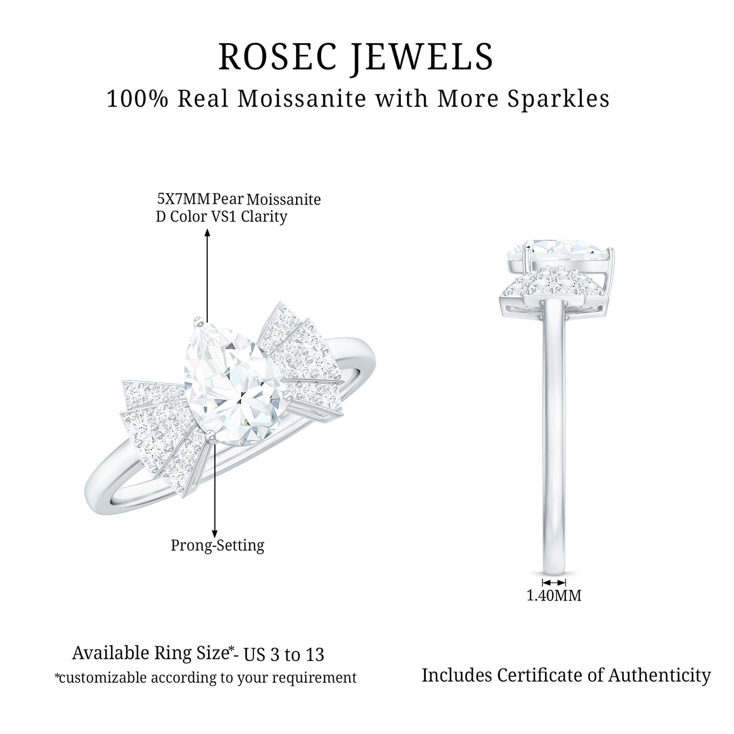 Pear Shaped Moissanite Designer Engagement Ring