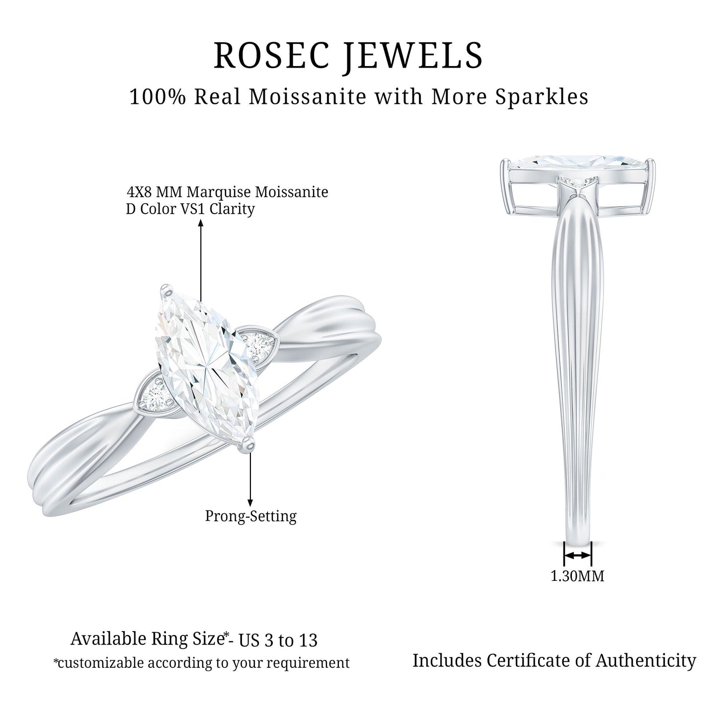 Marquise Cut Moissanite Solitaire Ring