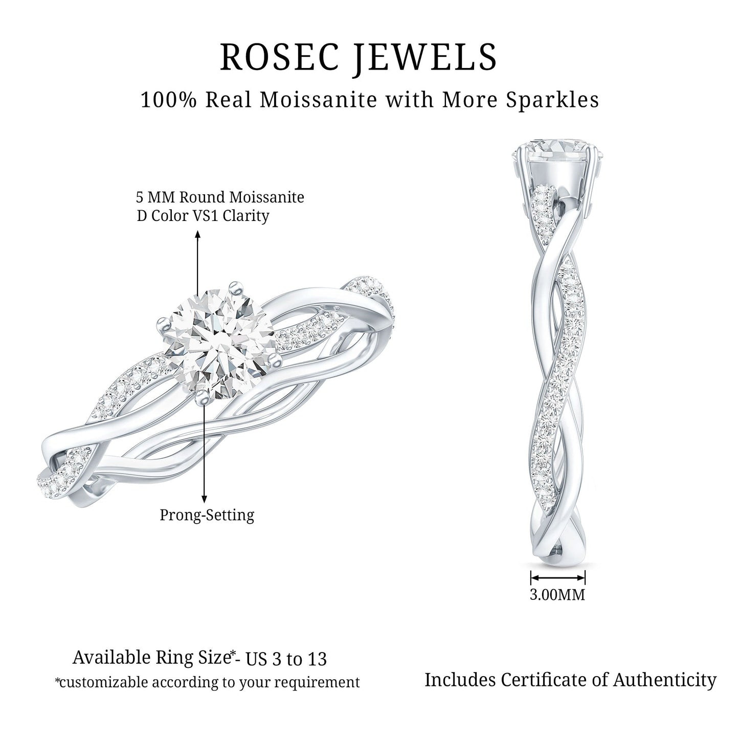 Round Cut Moissanite Braided Engagement Ring