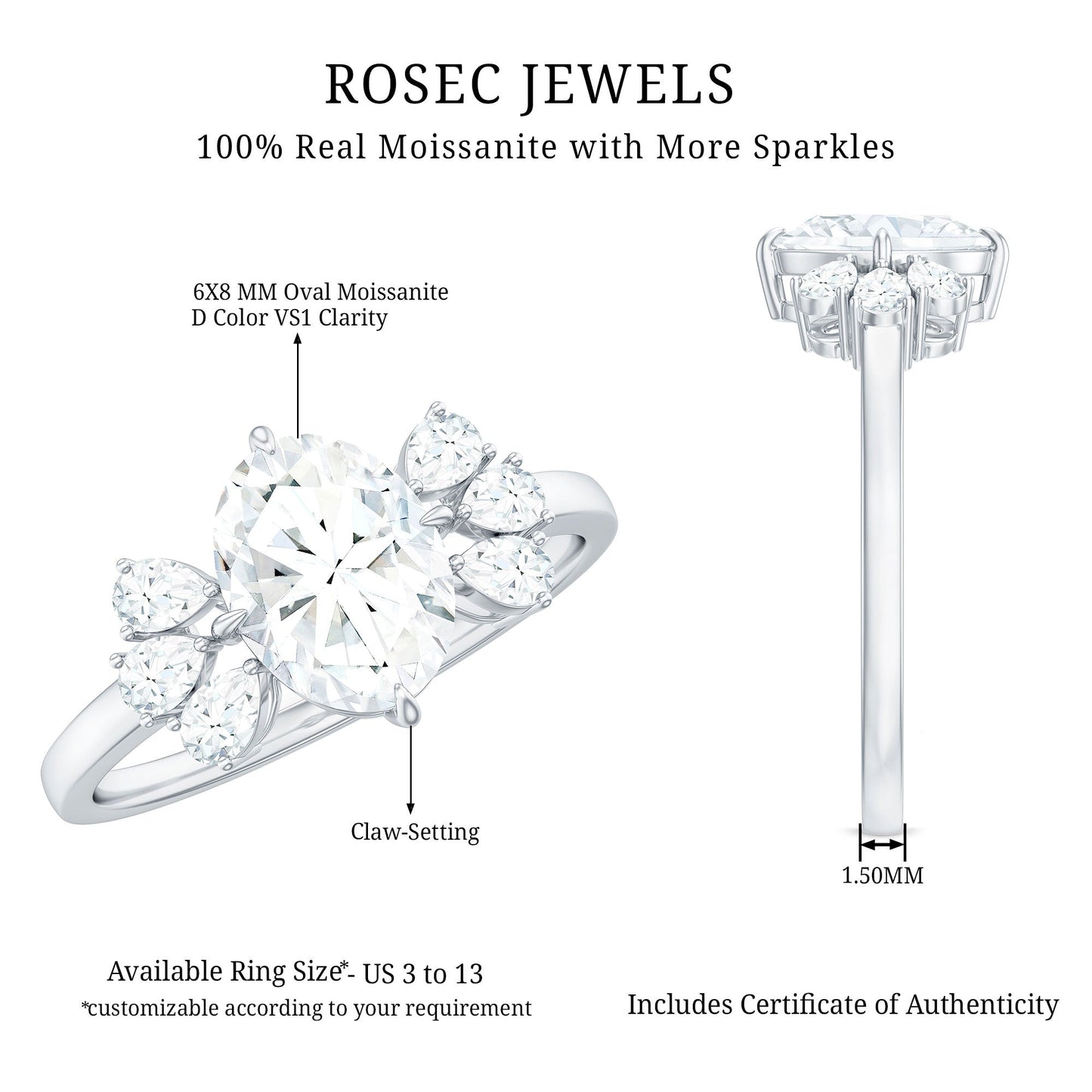 1.2 Carat Oval Cut Moissanite Designer Engagement Ring