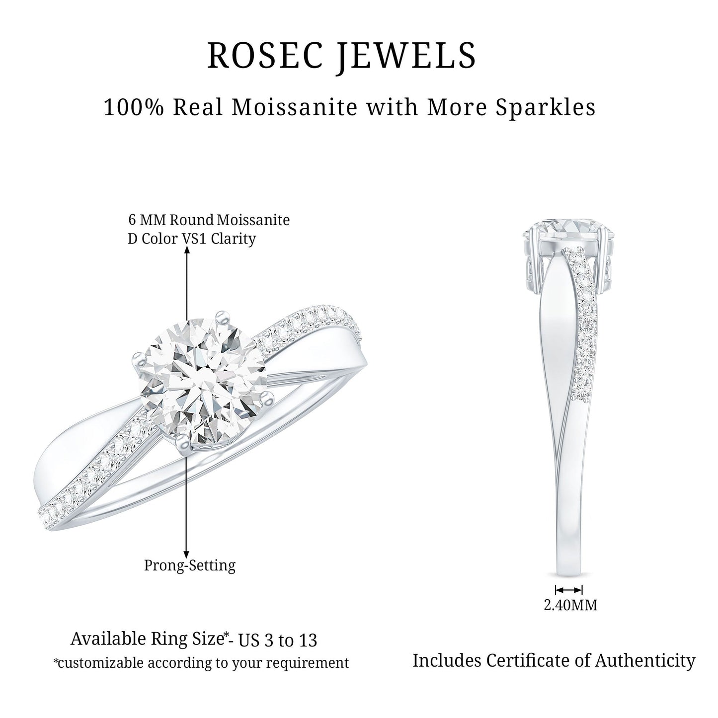 Classic Round Cut Moissanite Solitaire Engagement Ring for Women