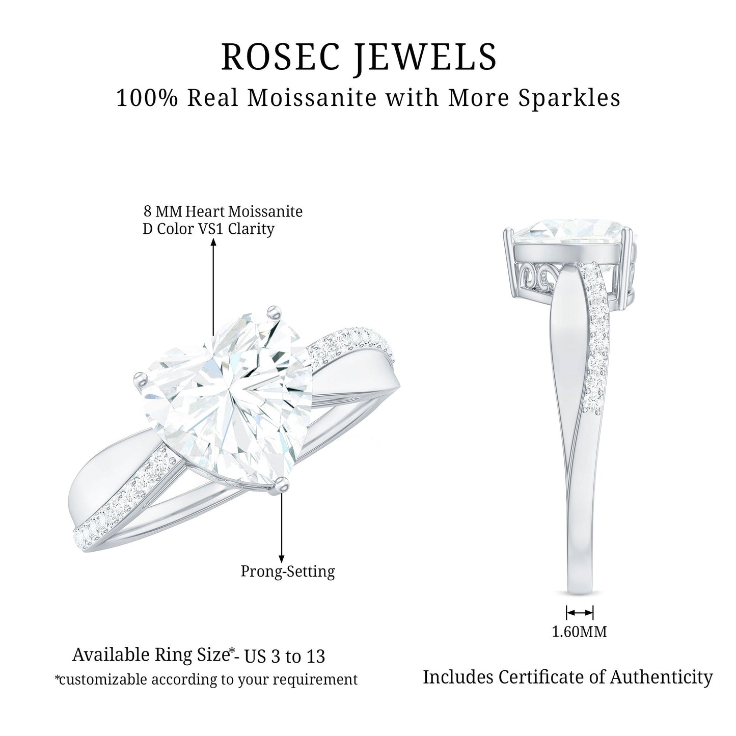 Heart Shape Moissanite Solitaire Engagement Ring for Her
