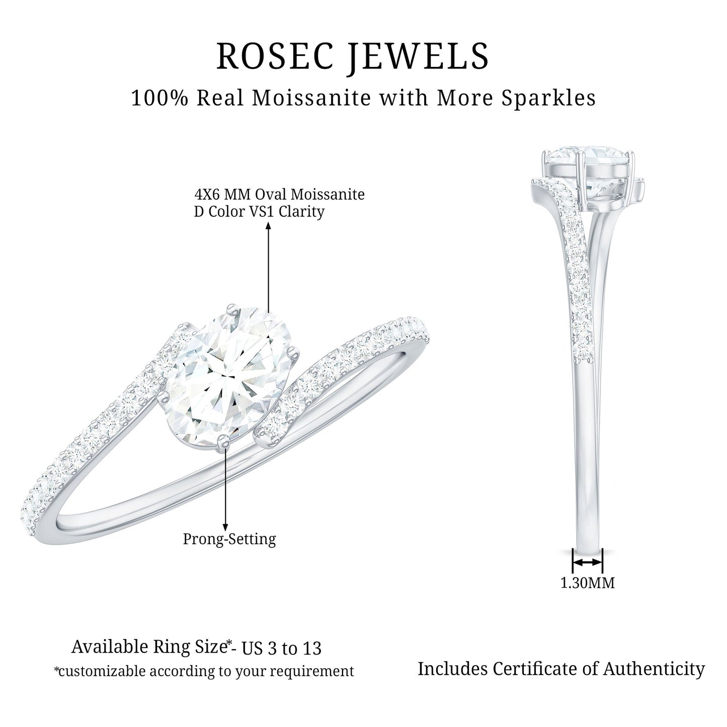 0.4 Carat Oval Cut Moissanite East West Promise Ring
