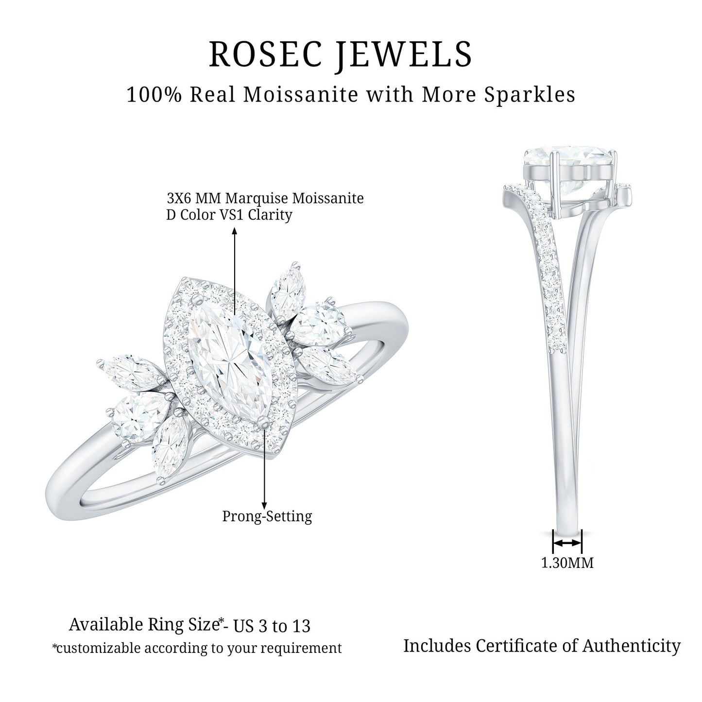 Certified Marquise Cut Moissanite Designer Halo Engagement Ring