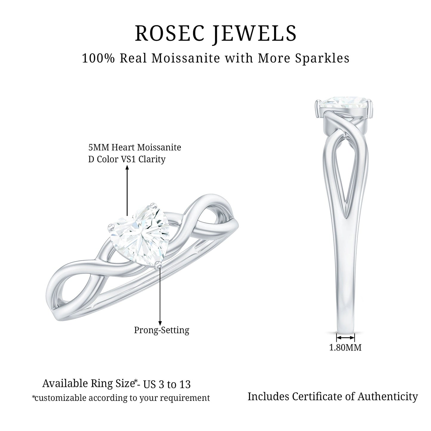 Heart Shape Moissanite Promise Ring with Crossover Band