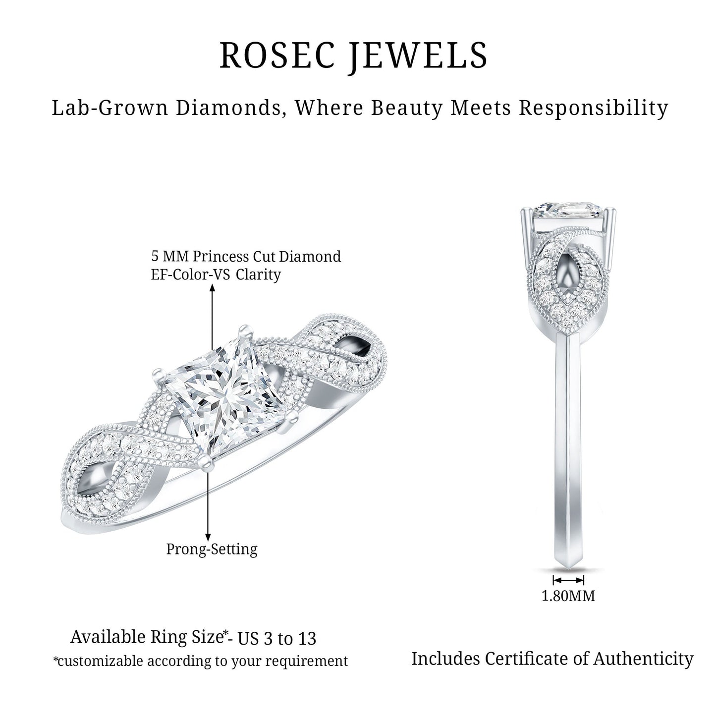 Lab Grown Diamond Princess Cut Engagement Ring For Her