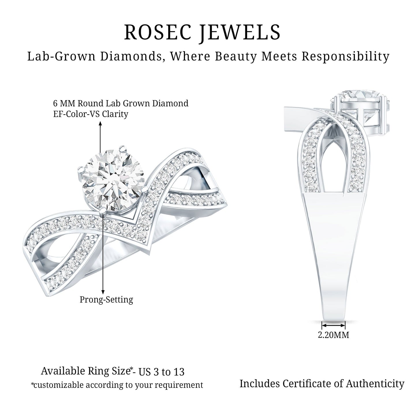Certified Lab Grown Diamond Designer Solitaire Engagement Ring