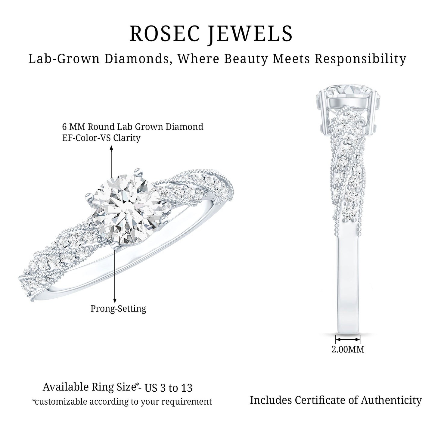 Round Shape Lab Grown Diamond Solitaire Engagement Ring