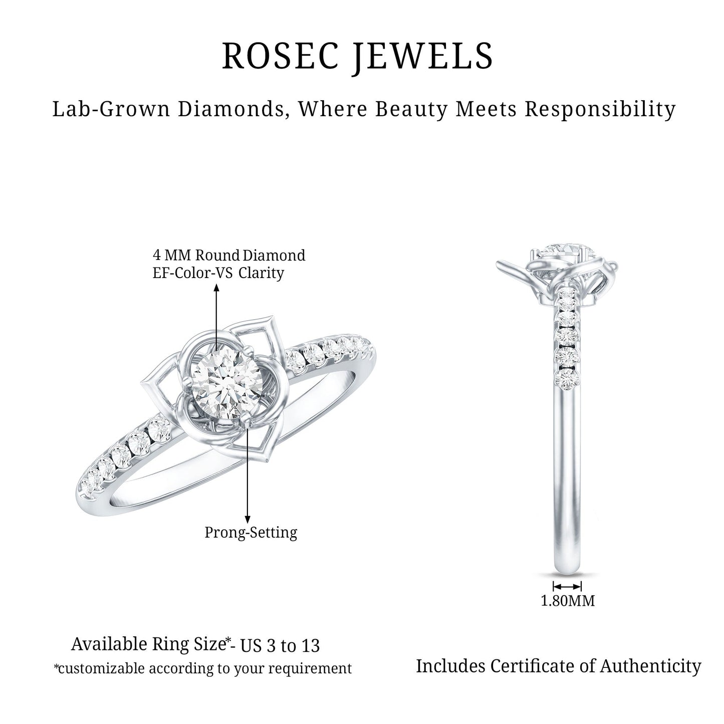 Certified Lab Grown Diamond Flower Promise Ring