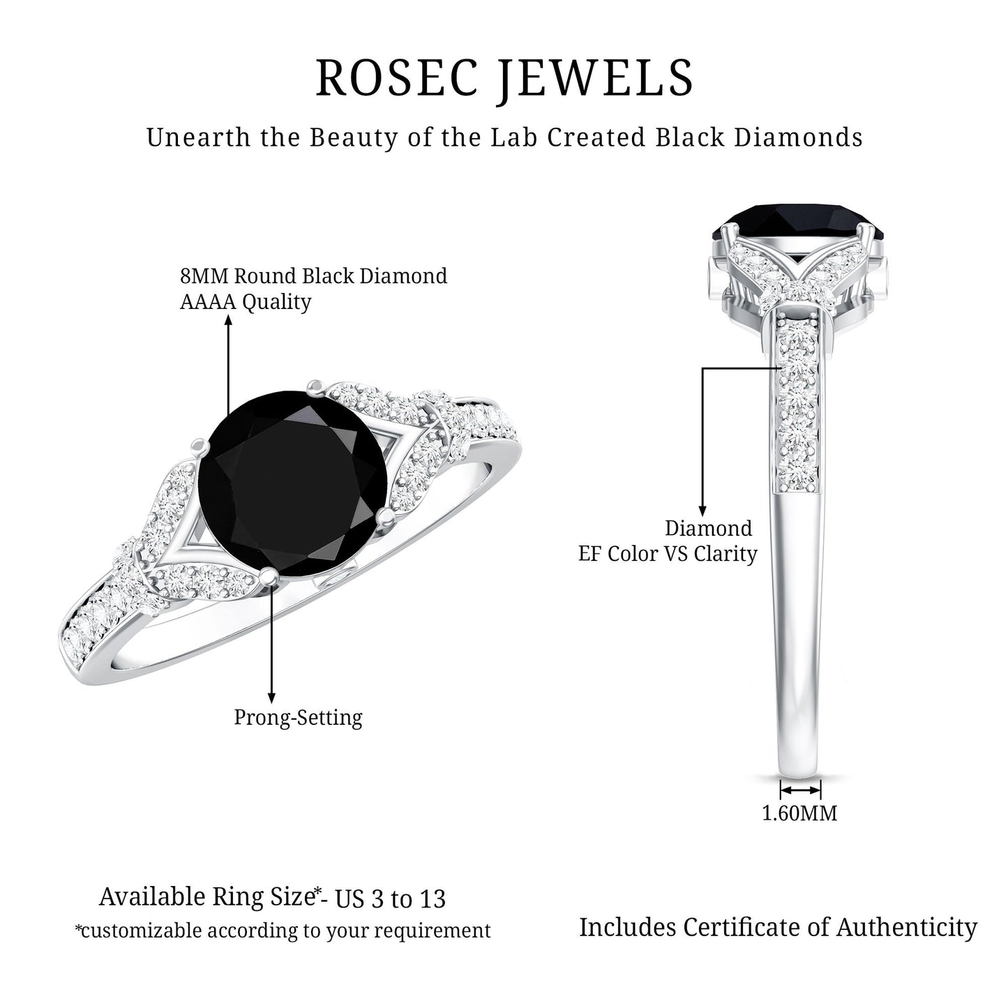 Lab Grown Black Diamond Solitaire Engagement Ring