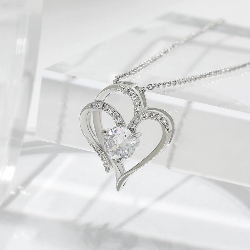 Zircon Double Love Necklace with Rhinestones 💖 Sparkling heart-shaped design for timeless elegance!