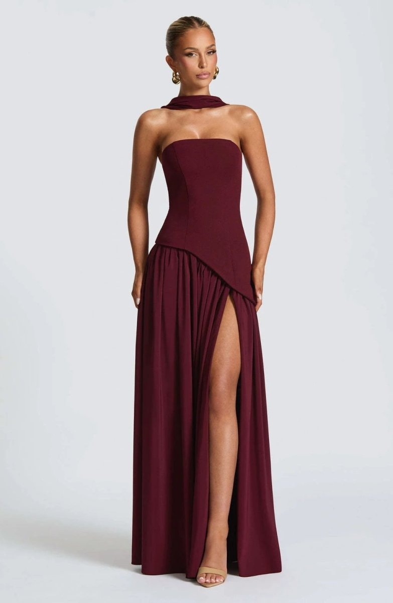 Cherry Lacquer Maliyah Maxi Dress with Chiffon Skirt & Scarf