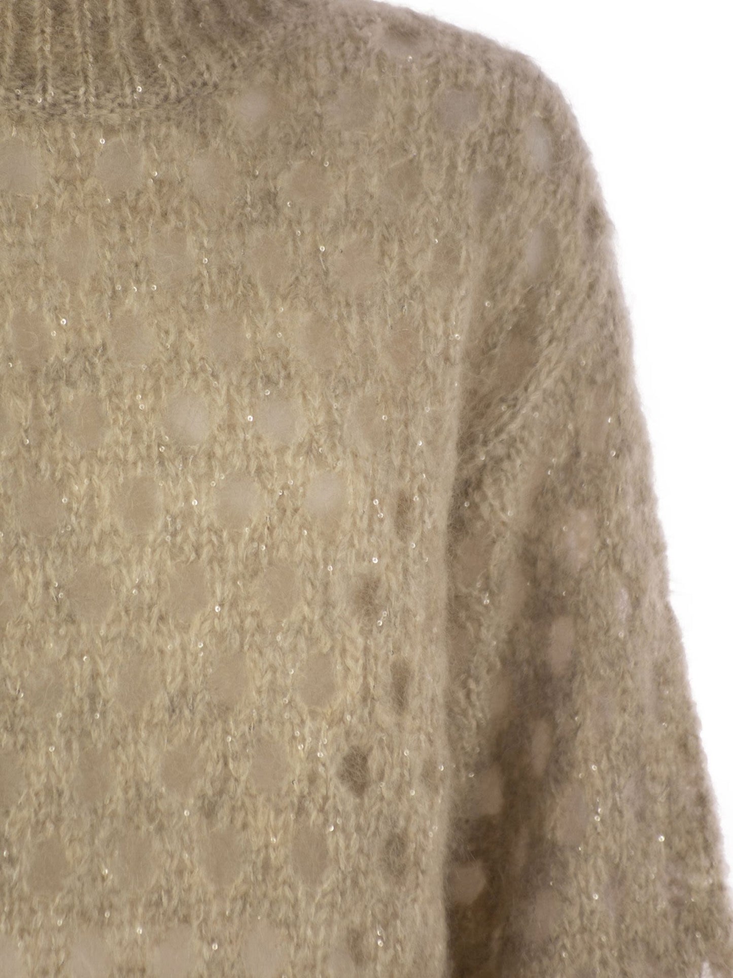 Brunello Cucinelli Women Dazzling Net Turtleneck Sweater Made Of Mohair And Wool Wispy