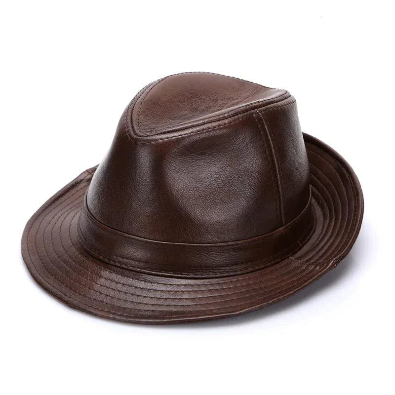 Mandotos Brown Leather Cap Premium Cowhide XL-XXXXL