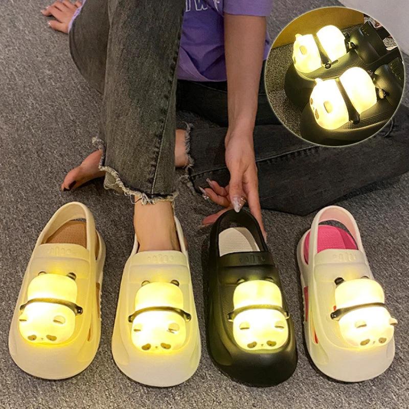 Mandotos Panda Lamp Light Up Slippers Sandals For Women EVA Comfort Non Slip Sole Summer