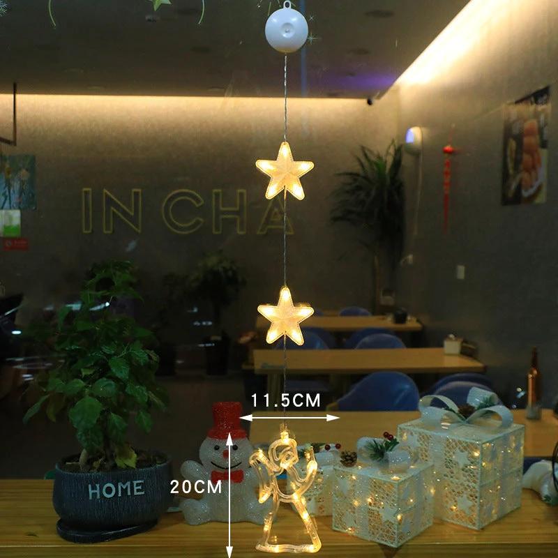 Christmas 3Pcs LED Star Hanging Lights For Home Decor Suction Cup Battery Powered